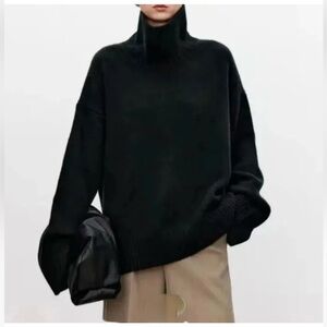Athleta Alpina wool cashmere turtleneck black oversized sweater like cos khaite